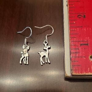 Silver Deer Charm Earrings